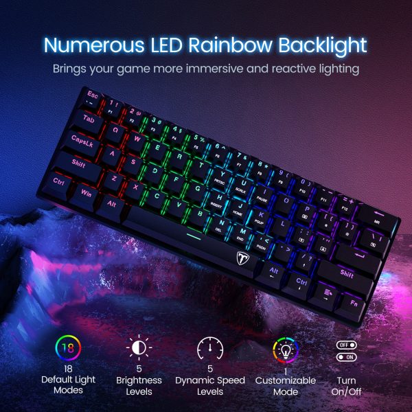 MPOW PC356 60 Wired Mechanical Gaming Keyboard RGB Rainbow Customization Backlit Ergonomic Keyboards for CS FPS 2 - 60 Keyboard