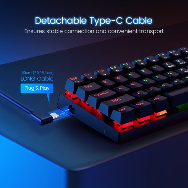 MPOW PC356 60 Wired Mechanical Gaming Keyboard RGB Rainbow Customization Backlit Ergonomic Keyboards for CS FPS 3 - 60 Keyboard