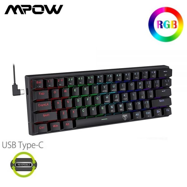 MPOW PC356 60 Wired Mechanical Gaming Keyboard RGB Rainbow Customization Backlit Ergonomic Keyboards for CS FPS - 60 Keyboard