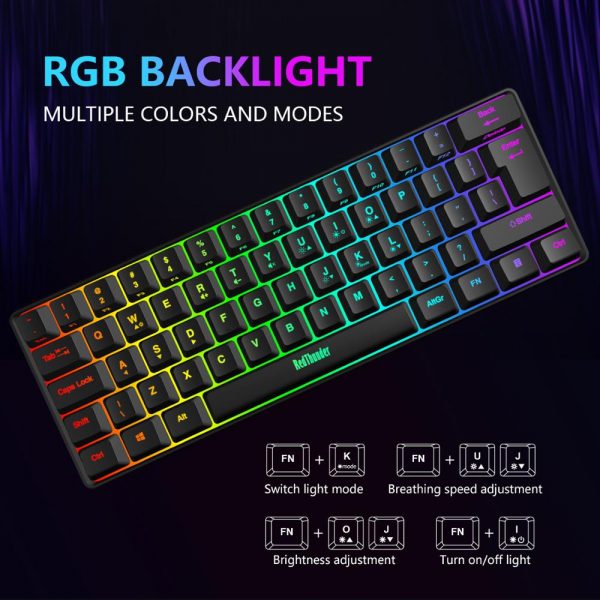 RedThunder 60 Wired Gaming Keyboard RGB Backlit Ultra Compact Mini Keyboard Mechanical Feeling for PC MAC 1 - 60 Keyboard